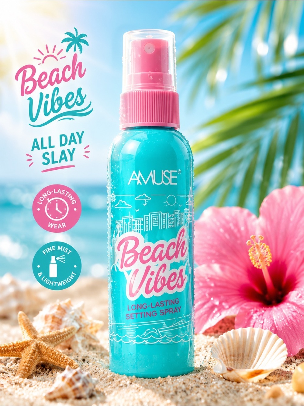 Muse Beach Vibes Long-Lasting Setting Spray - Turquoise & Pink